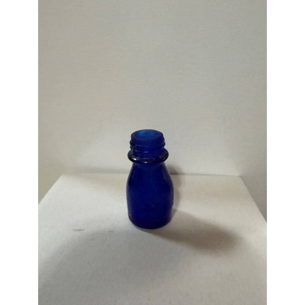 Vintage Cobalt Blue Glass Miniature Bottle Tiny Apothecary Jar Triangle Mark